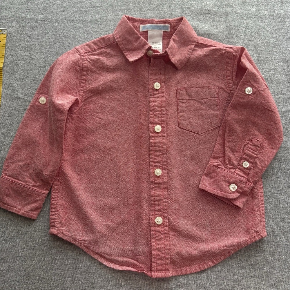 Janie and Jack Best In Show Red Cotton Roll Cuff Oxford Shirt 12-18M